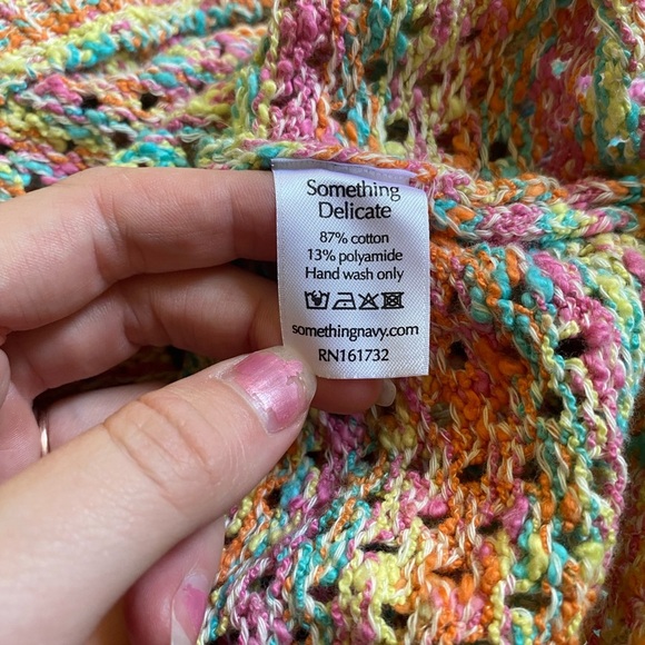 Revolve RARE Something Navy cropped multicolored cardigan rainbow open knit - Picture 4 of 5